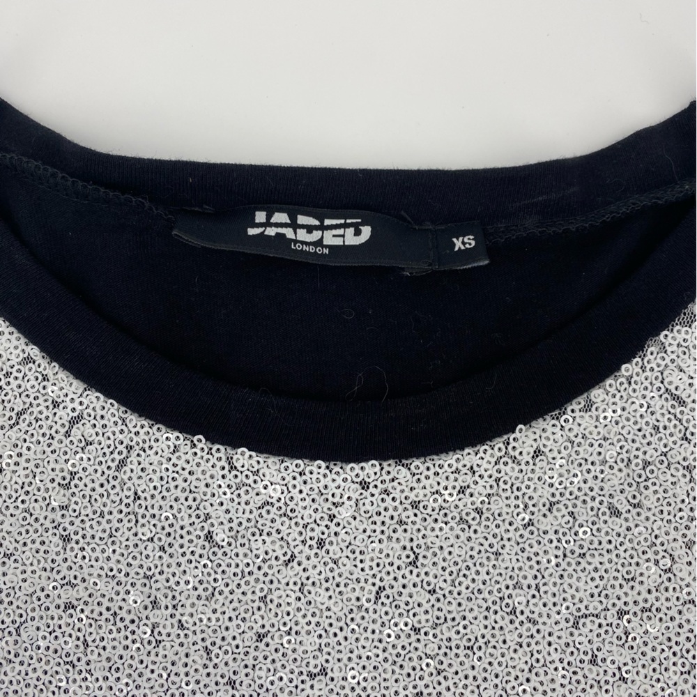 Jaded London Black & White Sequin Oversized T Shirt Punk Indie Sleeze - Picture 7 of 11